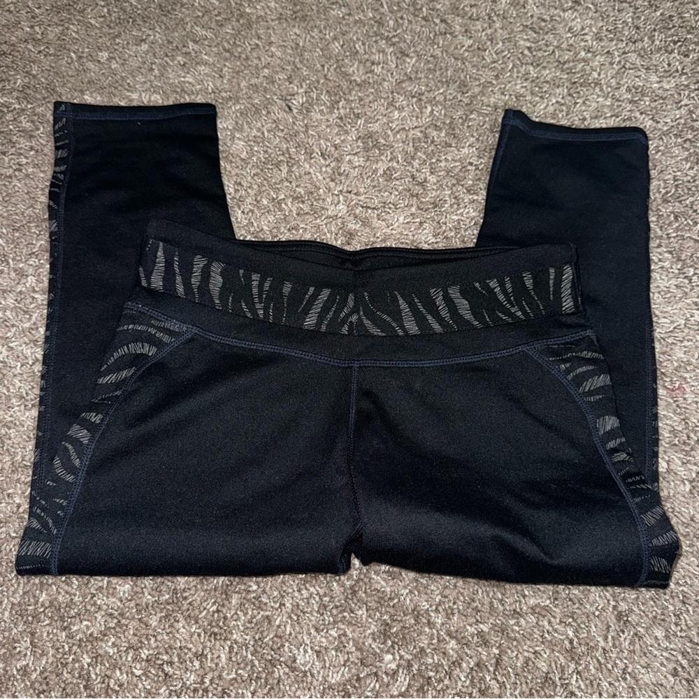 Fabletics Black Leggings with Zebra Print Accents - Picture 2 of 3